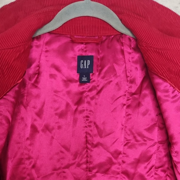 Women’s Vibrant Red Corduroy Double Breasted Jacket Sz L Insulated Lining Coat - Picture 12 of 16